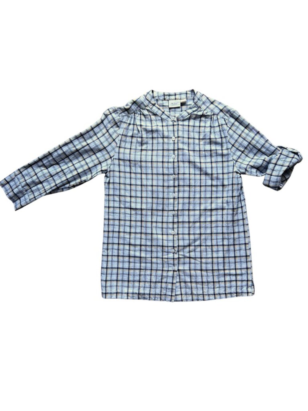The Vermont Company Store Button Up Tunic Style Plaid Shirt Size Small